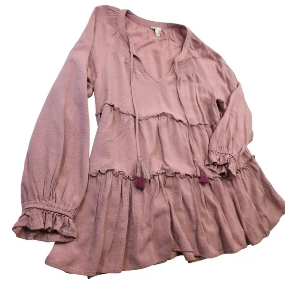 Cato Boho Peasant Top L Pink Tiered Tassel Ruffle Sleeve Cottagecore Festival - Picture 4 of 10